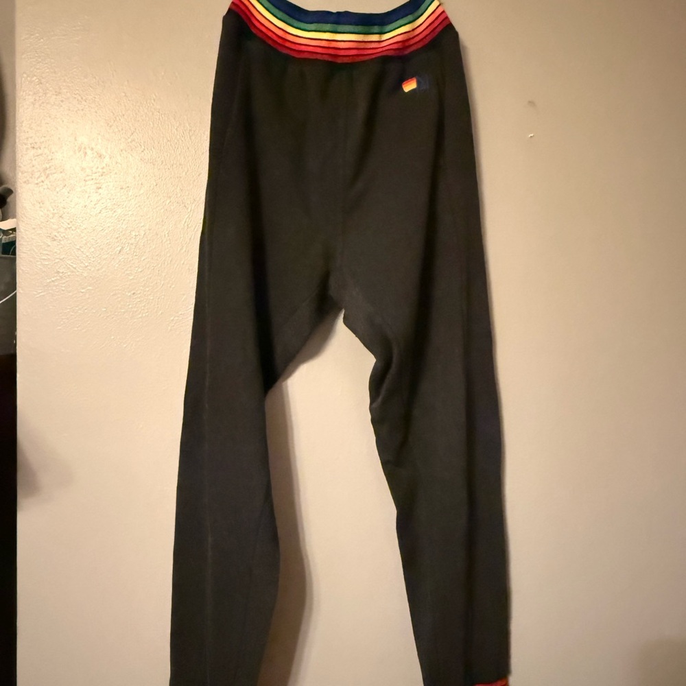 Aviator Nation Black Joggers with Rainbow Waistband